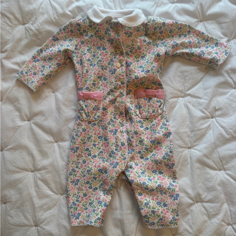 Polo Ralph Lauren Baby Girl Pink White Floral Cotton Coverall Newborn